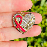 5pcs Pink Ribbon Breast Cancer Awareness Heart Pendants Survivor Charm