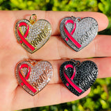 5pcs Pink Ribbon Breast Cancer Awareness Heart Pendants Survivor Charm