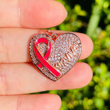 5pcs Pink Ribbon Breast Cancer Awareness Heart Pendants Survivor Charm