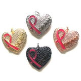 5pcs Pink Ribbon Breast Cancer Awareness Heart Pendants Survivor Charm