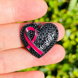 5pcs Pink Ribbon Breast Cancer Awareness Heart Pendants Survivor Charm