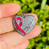 5pcs Pink Ribbon Breast Cancer Awareness Heart Pendants Survivor Charm