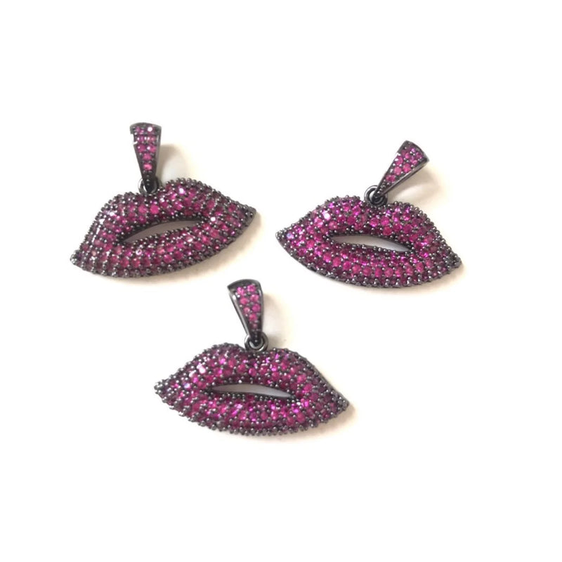 5pcs Pink Zirconia Paved Lip Charm Jewelry Accessory