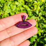 5pcs Pink Zirconia Paved Lip Charm Jewelry Accessory