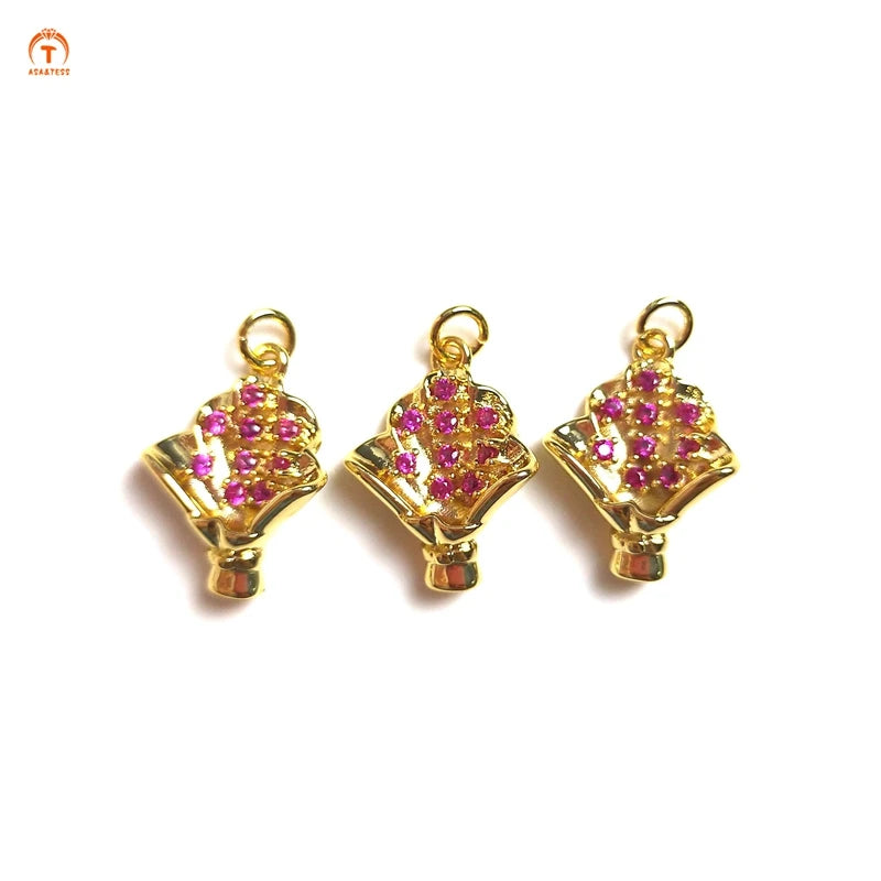 Delicate Pink Purple Flower CZ Paved Pendant Romantic Girly
