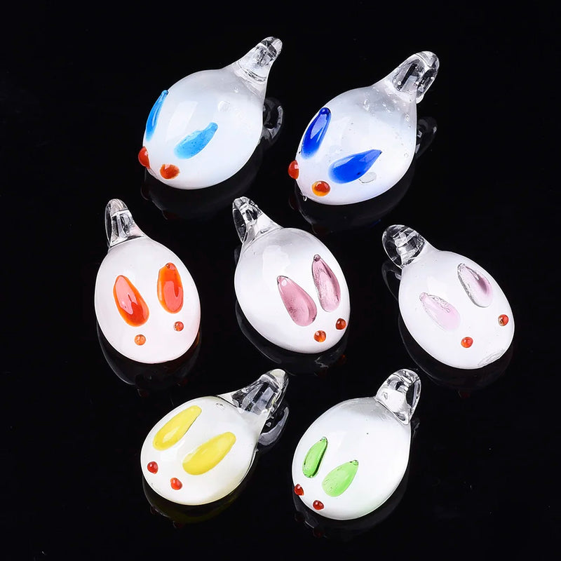5pcs Easter Bunny Lampwork Charms Rabbit Pendants for Necklace DIY