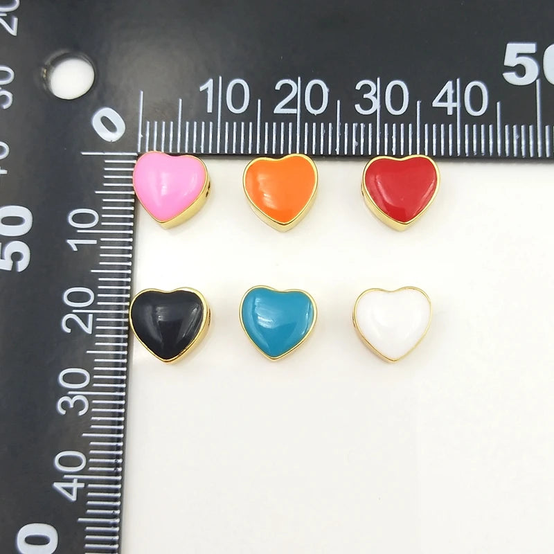 5pcs Rainbow Heart Shape Beads Brass Colorful DIY Bracelet Making
