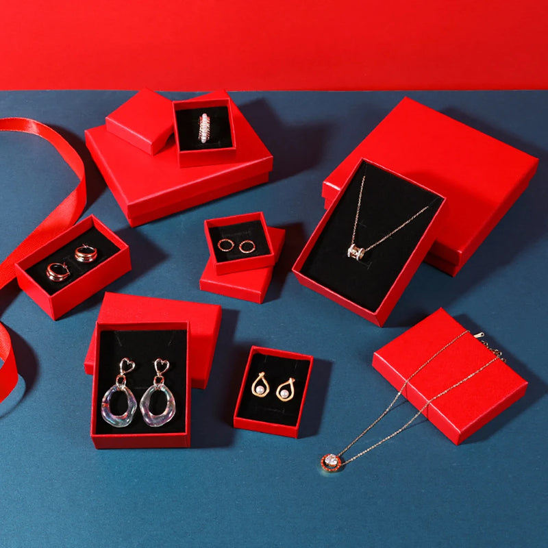 5pcs Red Cardboard Jewelry Travel Organizer 5X5X3cm 7X9X3cm Storage Box