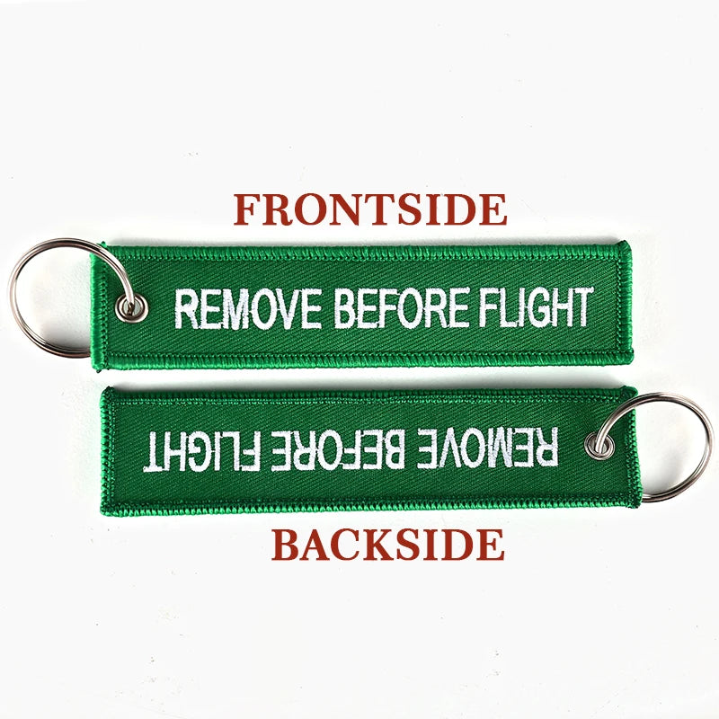 5pcs Remove Before Flight Car Keychains Red Embroidery Aviation Keyring