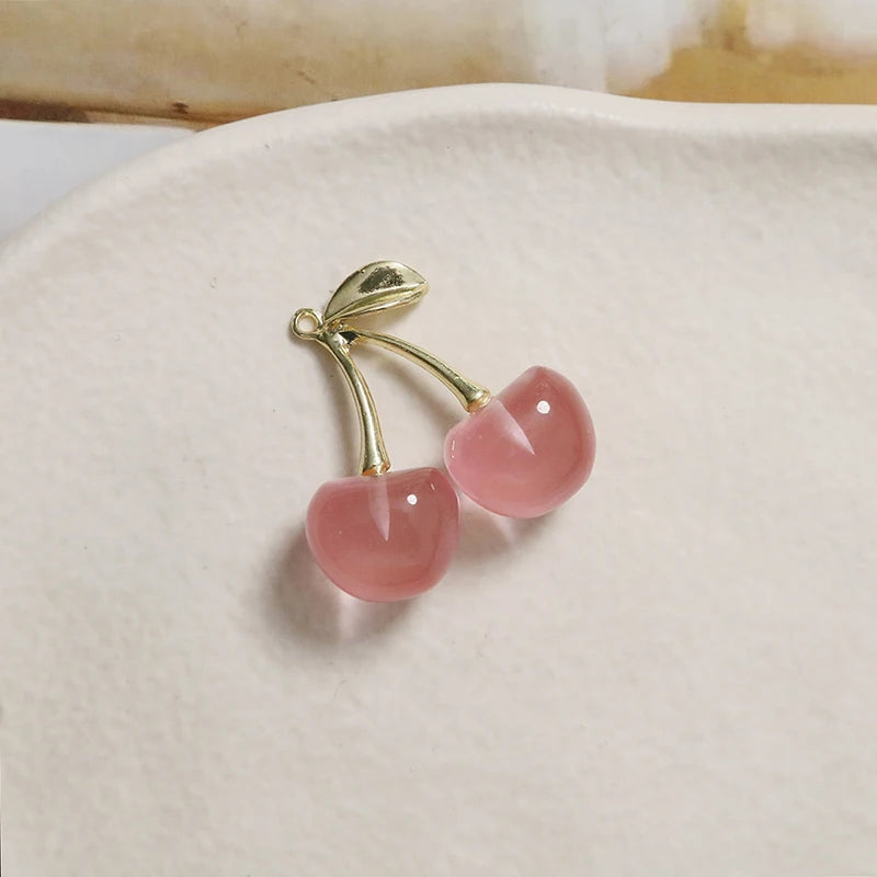 5pcs Resin 3D Cherry Charms DIY Keychain Eardrop Necklace Pendant
