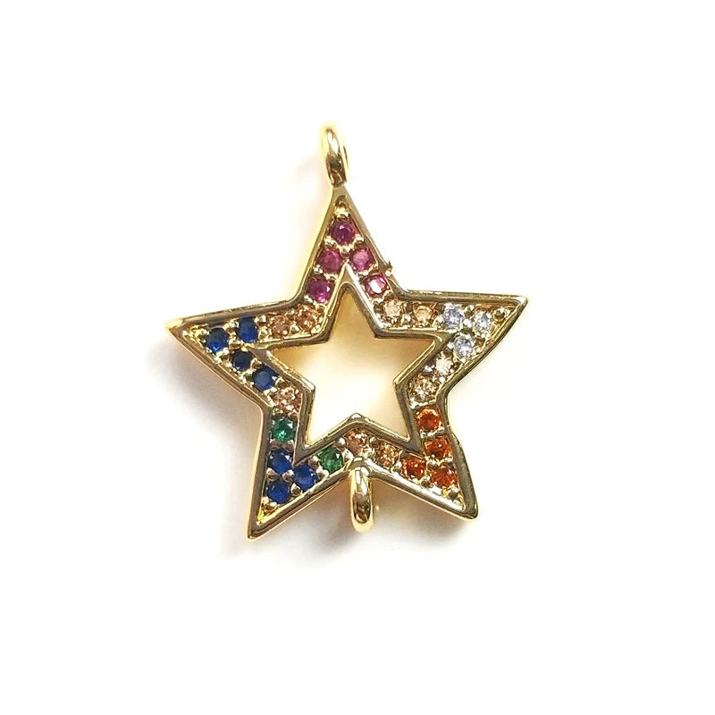 5pcs Retro Micro CZ Paved Star Snake Pendant Charms Copper Plated