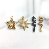 5pcs Retro Micro CZ Paved Star Snake Pendant Charms Copper Plated