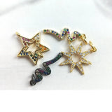 5pcs Retro Micro CZ Paved Star Snake Pendant Charms Copper Plated