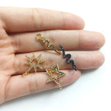 5pcs Retro Micro CZ Paved Star Snake Pendant Charms Copper Plated