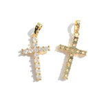 5pcs Cross Charm with Rhinestone Pave Gold-Plated Pendant for Jewelry Making