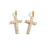 5pcs Cross Charm with Rhinestone Pave Gold-Plated Pendant for Jewelry Making