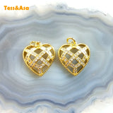 Romantic Heart Shape CZ Pendant, Plated Brass, Sweet Love Girl Gift