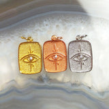Rose Plated Evil Eye Rectangle Pendant for Protection Amulet Necklace
