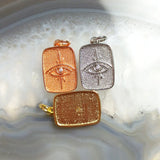 Rose Plated Evil Eye Rectangle Pendant for Protection Amulet Necklace