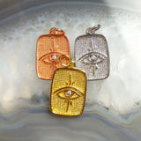 Rose Plated Evil Eye Rectangle Pendant for Protection Amulet Necklace