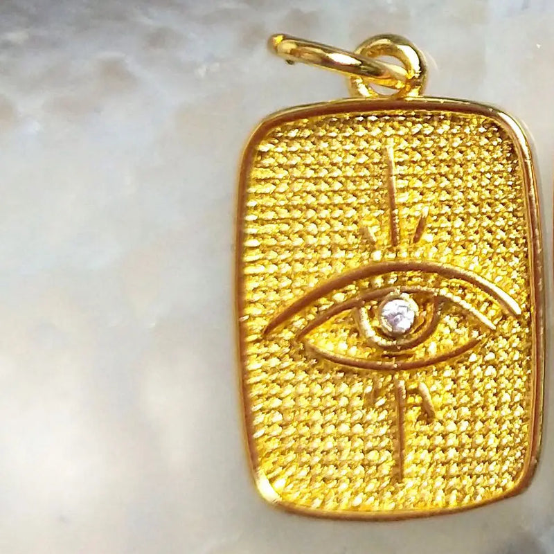 Rose Plated Evil Eye Rectangle Pendant for Protection Amulet Necklace