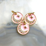 5pcs Sweet Pink Moon Star Pendant Micro CZ Pave Copper Plated Charm