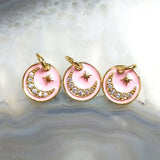 5pcs Sweet Pink Moon Star Pendant Micro CZ Pave Copper Plated Charm