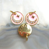 5pcs Sweet Pink Moon Star Pendant Micro CZ Pave Copper Plated Charm