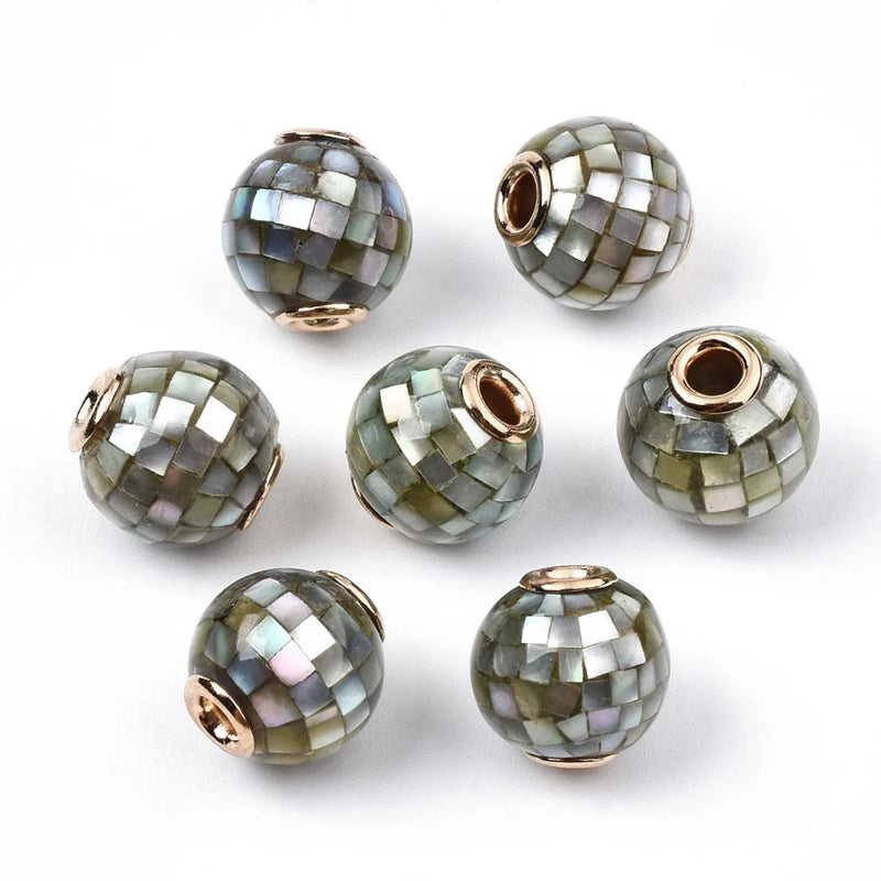 5pcs Natural Shell Beads 10mm for Jewelry Making with Brass Findings