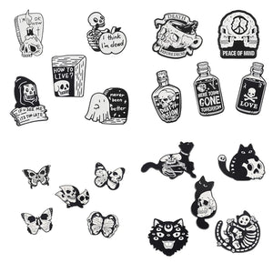 5pcs Enamel Pin Skeleton Skull Gothic Brooches On Clothes Backpack