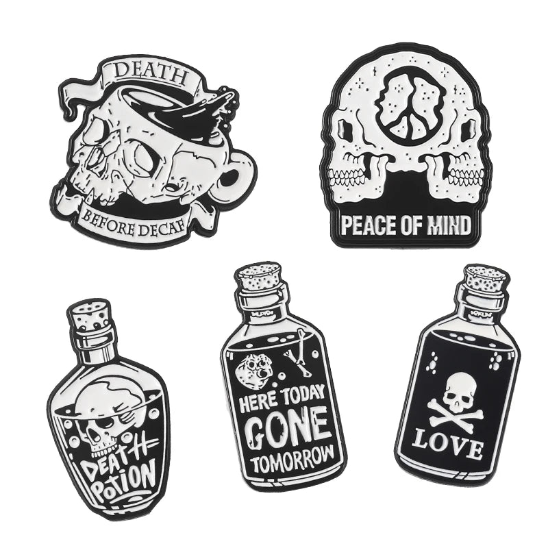 5pcs Enamel Pin Skeleton Skull Gothic Brooches On Clothes Backpack