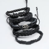 Vintage Punk Leather Bracelet Set Tree Charms Wristband Bangle