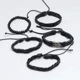 Vintage Punk Leather Bracelet Set Tree Charms Wristband Bangle