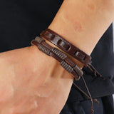 Vintage Punk Leather Bracelet Set Tree Charms Wristband Bangle