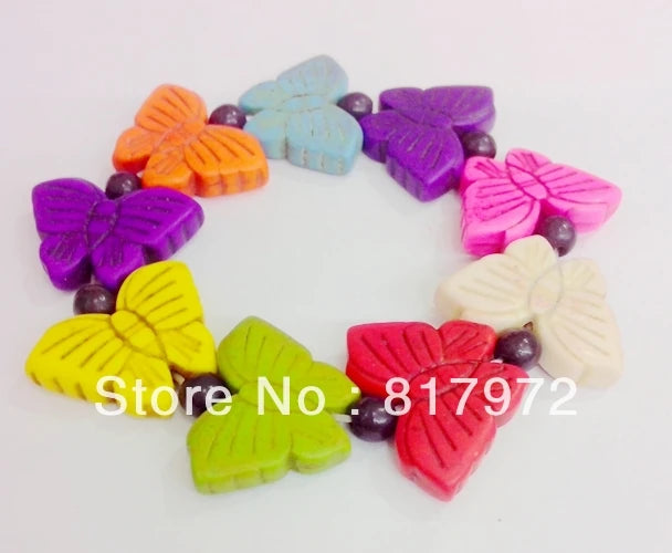5pcs Colorful Howlite Butterfly Bead Bracelet Elasticity Charm
