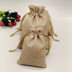 5pcs Silk Ribbon Jute Bag Sack Drawstring Small Jewelry Bags Pouch