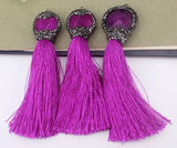 5pcs Silk Thread Tassels, Natural Faceted Stone Rhinestone Tassel Pendant