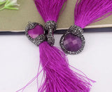 5pcs Silk Thread Tassels, Natural Faceted Stone Rhinestone Tassel Pendant