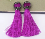 5pcs Silk Thread Tassels, Natural Faceted Stone Rhinestone Tassel Pendant