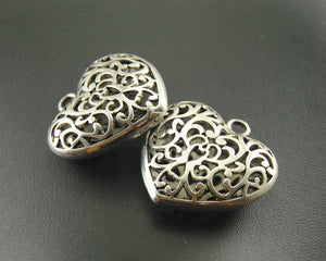 5pcs Silver Filigree 3D Heart Charms Pendant DIY Metal Jewelry Findings