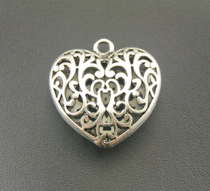 5pcs Silver Filigree 3D Heart Charms Pendant DIY Metal Jewelry Findings