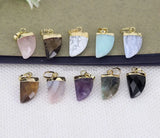 5pcs Natural Quartz Tiger Eye Labradorite Stone Horn Pendant Beads