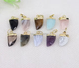 5pcs Natural Quartz Tiger Eye Labradorite Stone Horn Pendant Beads