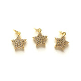 5pcs Micro Zirconia Pave Star Pendant Gold Charm for Jewelry Making