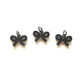 5pcs Gold-Plated Bow Tie Pendants with Clear Zirconia Pave
