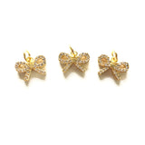 5pcs Gold-Plated Bow Tie Pendants with Clear Zirconia Pave