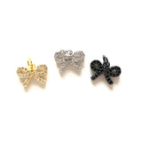 5pcs Gold-Plated Bow Tie Pendants with Clear Zirconia Pave