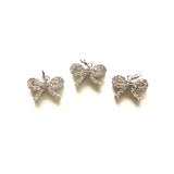 5pcs Gold-Plated Bow Tie Pendants with Clear Zirconia Pave