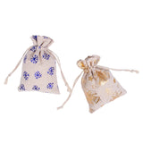 5pcs Snow Flower Cotton Burlap Pouch Drawstring Bag