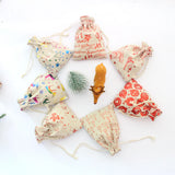5pcs Snow Flower Cotton Burlap Pouch Drawstring Bag